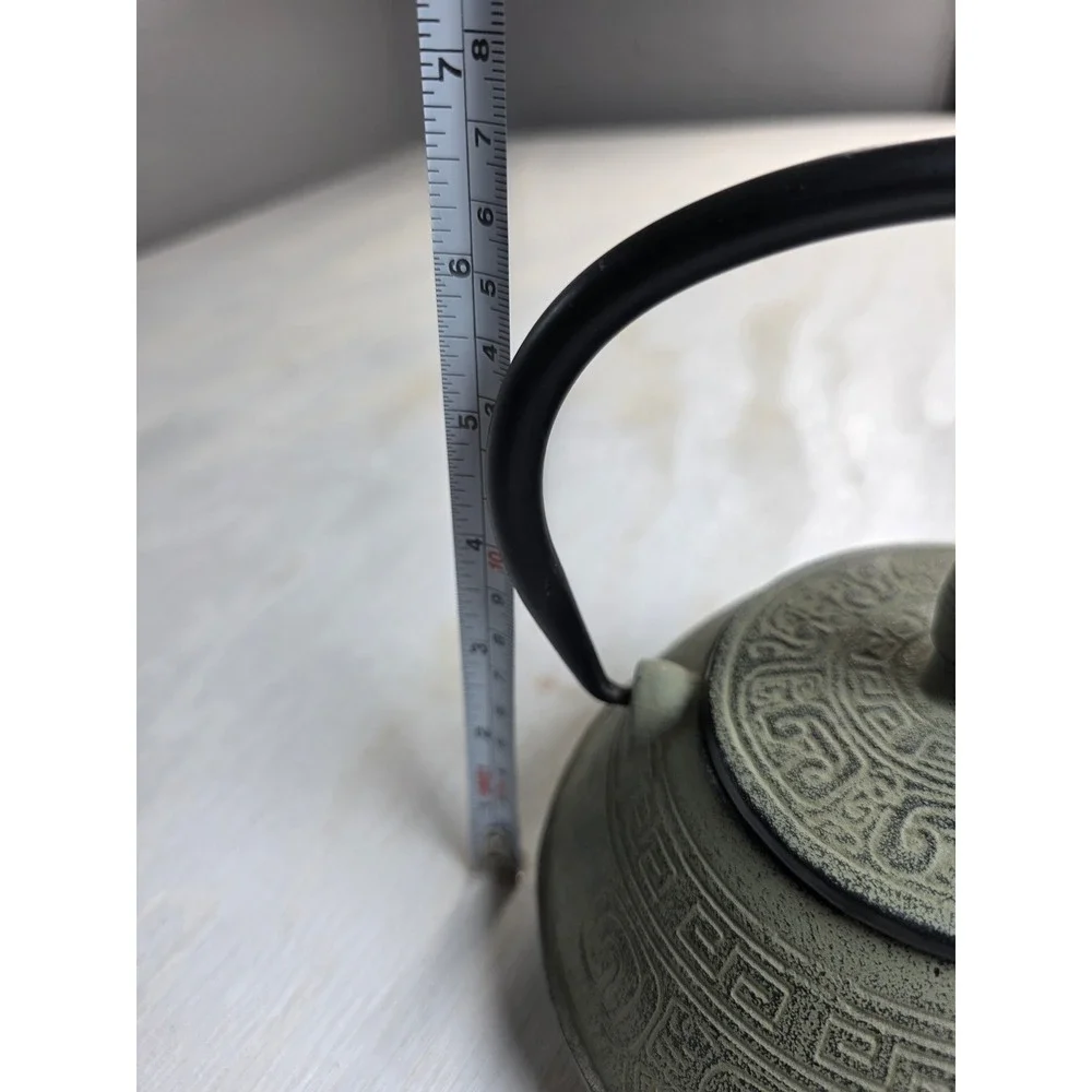 Sage Green Japanese Cast Iron Tetsubin Teapot with Infuser Boho Zen Classic 7in